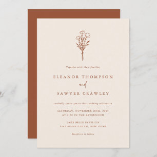 Terracotta Minimalist Bouquet QR Code Wedding Invitation