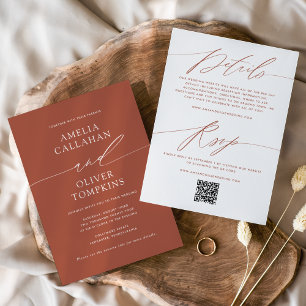 Terracotta Minimalist Double-Sided Wedding Invitation