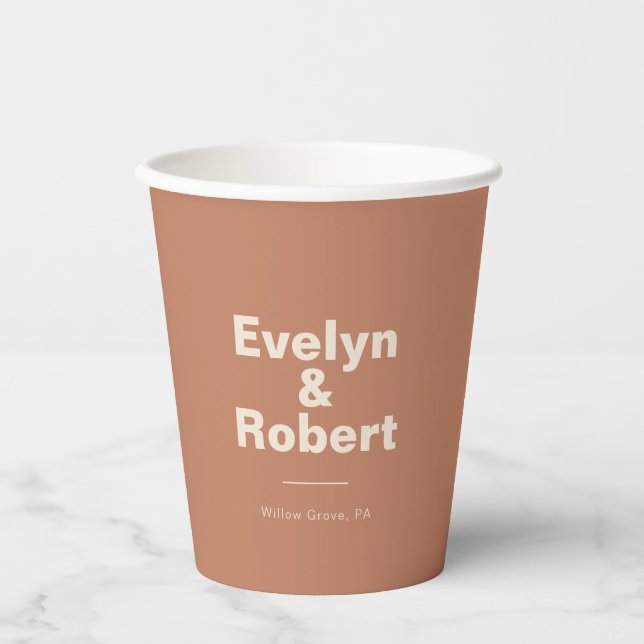 Terracotta Minimalist Elegant Formal Wedding  Paper Cups (Front)