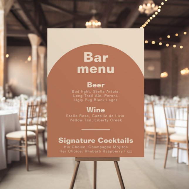 Terracotta Minimalist Formal Wedding Bar Menu  Poster (Creator Uploaded)