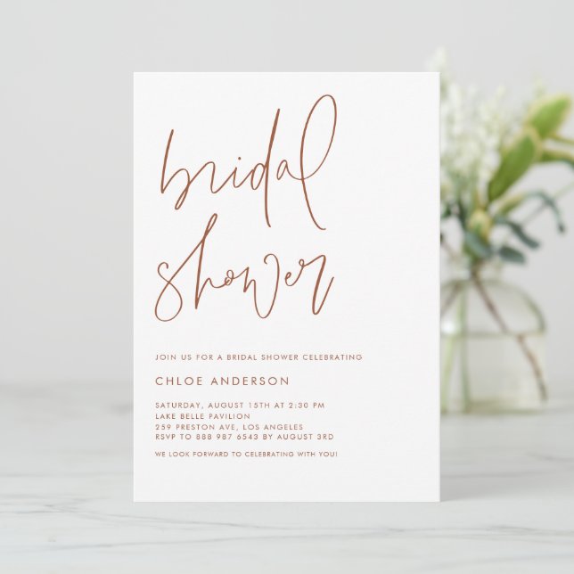 Terracotta Minimalist Handwritten Bridal Shower Invitation (Standing Front)