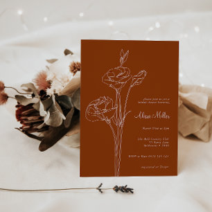 Terracotta Minimalist Line Floral Bridal Shower Invitation