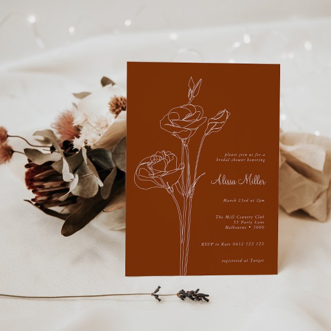 Terracotta Minimalist Line Floral Bridal Shower Invitation (Creator Uploaded)