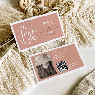 Terracotta minimalist logo Qr order thank you Business Card