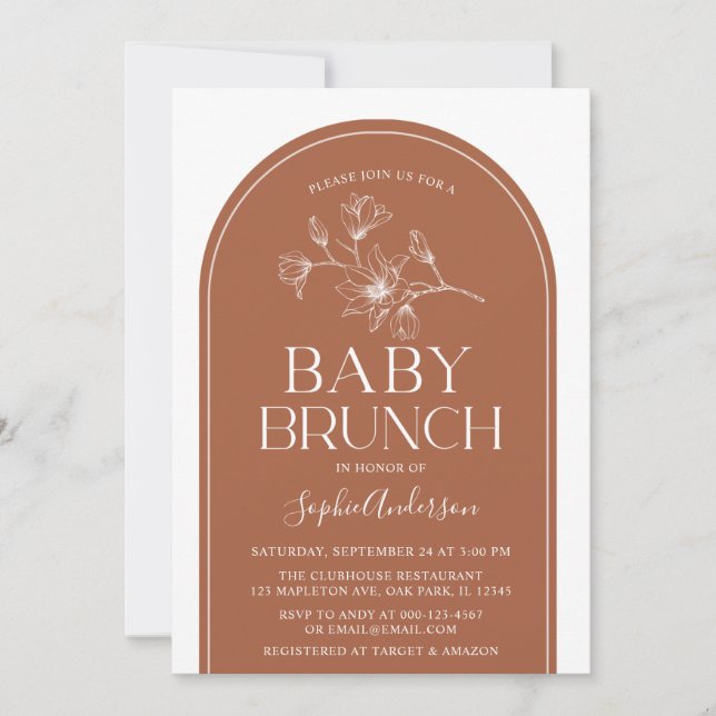Terracotta Minimalist Modern Arch Baby Brunch Invitation (Front)