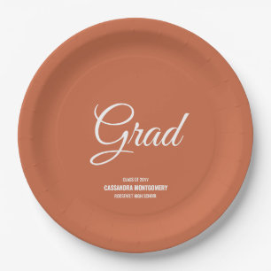 Terracotta Minimalist Modern Graduation Party Paper Plate