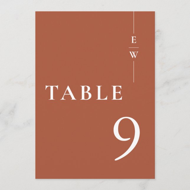 Terracotta Minimalist Modern Monogram Table Number (Front)