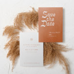 Terracotta Minimalist Modern Save the Date Invitation<br><div class="desc">A minimalist terracotta modern save-the-date invitation that features retro-inspired typography and a pop of terracotta burnt orange colour for the autumn bride. An invitation that pairs perfectly with any non-traditional wedding aesthetic.</div>