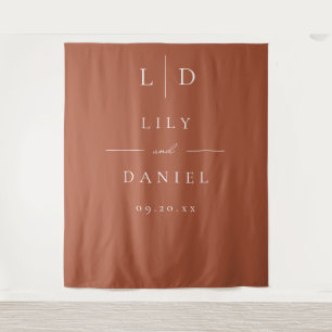 Terracotta Minimalist Monogram Wedding Backdrop Tapestry
