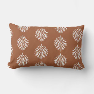 Terracotta Minimalist Palm Leaf Pattern Lumbar Cushion