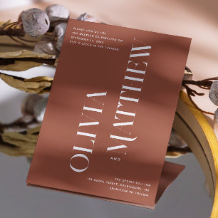 Terracotta minimalist photo wedding + QR details Invitation