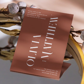 Terracotta minimalist photo wedding + QR details Invitation