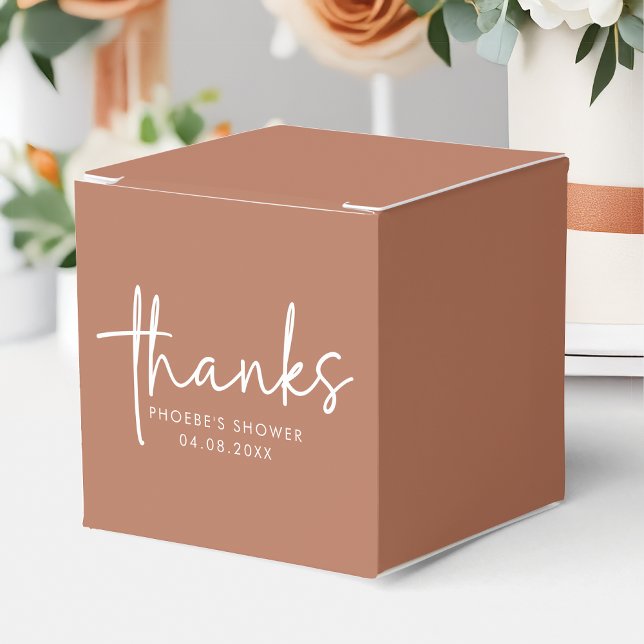 Terracotta Minimalist Script Bridal Shower Square Favour Box (Creator Uploaded)