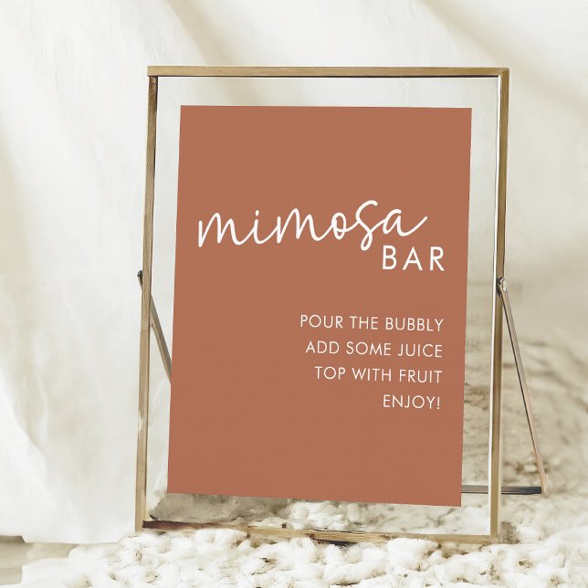 Terracotta Minimalist Script Shower Mimosa Bar  Poster (Creator Uploaded)
