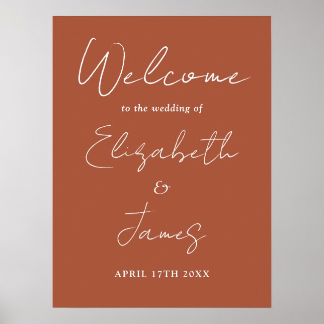 Terracotta Minimalist Script Wedding Welcome Sign (Front)
