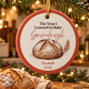 Terracotta Minimalist Sourdough Christmas Custom Ceramic Ornament