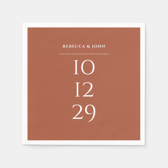 Terracotta Minimalist Special Date Wedding Napkin (Front)