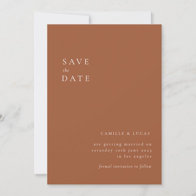 Terracotta Minimalist Text and Photo Save the date Invitation (Front)
