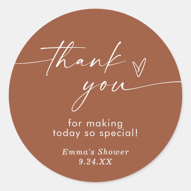 Terracotta Minimalist Thank You Favour Sticker (Front)
