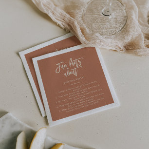 Terracotta Minimalist Trivia Fun Facts Wedding  Napkin