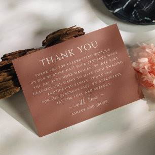 Terracotta minimalist typography fall wedding thank you card
