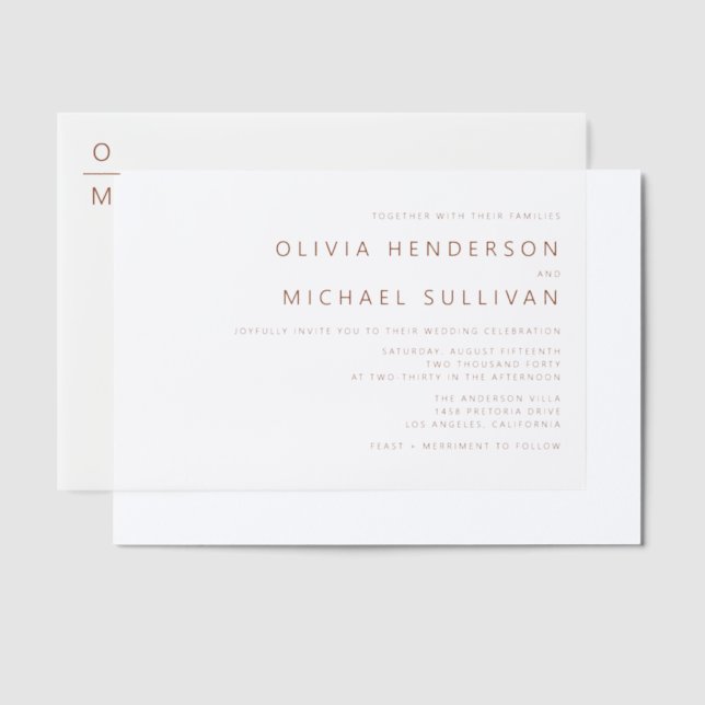 Terracotta Minimalist Typography Monogram Wedding Vellum Invitations (Offset)