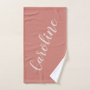 Terracotta Minimalist Typography Personalised Name Bath Towel Set