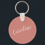 Terracotta Minimalist Typography Personalised Name Key Ring<br><div class="desc">This minimalist custom name keychain is a stylish and practical accessory, perfect as a bridal party favour, bridesmaid gift, or everyday essential. The elegant script font and modern design make it a thoughtful keepsake for weddings, birthdays, or special occasions. Personalise it with a name for a unique touch that’s both...</div>