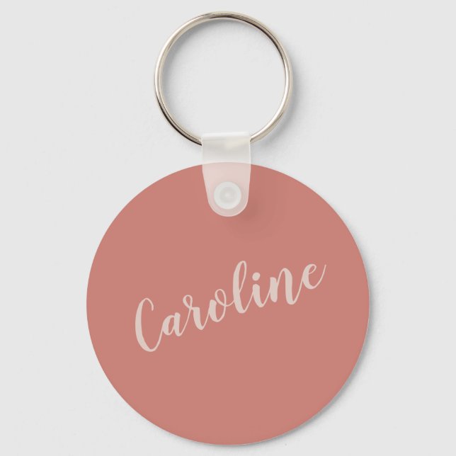 Terracotta Minimalist Typography Personalised Name Key Ring (Front)
