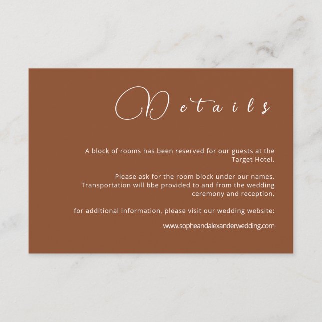 Terracotta Minimalist Wedding Details Card (Front)