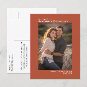 Terracotta Minimalist Wedding Photo Save The Date Announcement Postcard