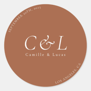 Terracotta Minimalist wedding round sticker