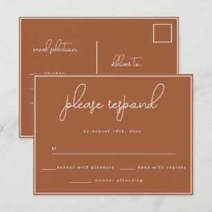 Terracotta Minimalist Wedding RSVP Postcard