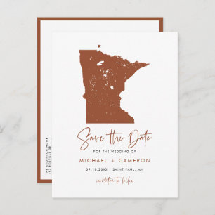 Terracotta Minnesota Map QR Code Save the Date Announcement Postcard
