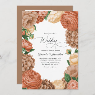 Terracotta, Mocha & Champagne Floral Wedding Invitation