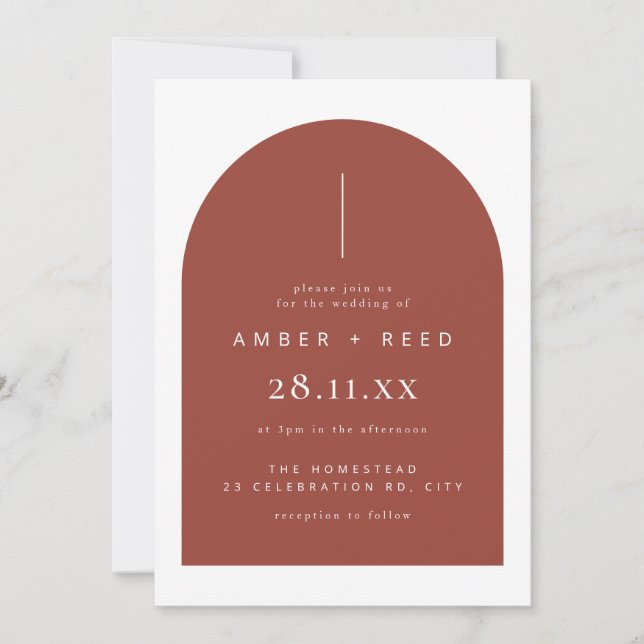Terracotta Modern Arch Minimalist Wedding Invitation (Front)