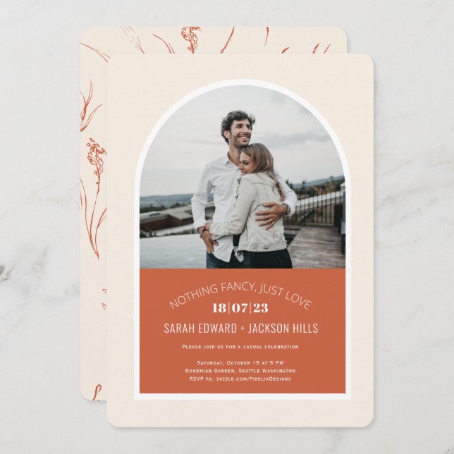 Terracotta Modern arch photo elopement wedding Invitation (Front/Back)