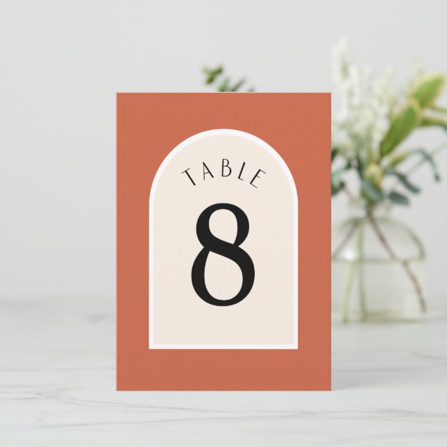Terracotta Modern arch table number double sided  (Standing Front)