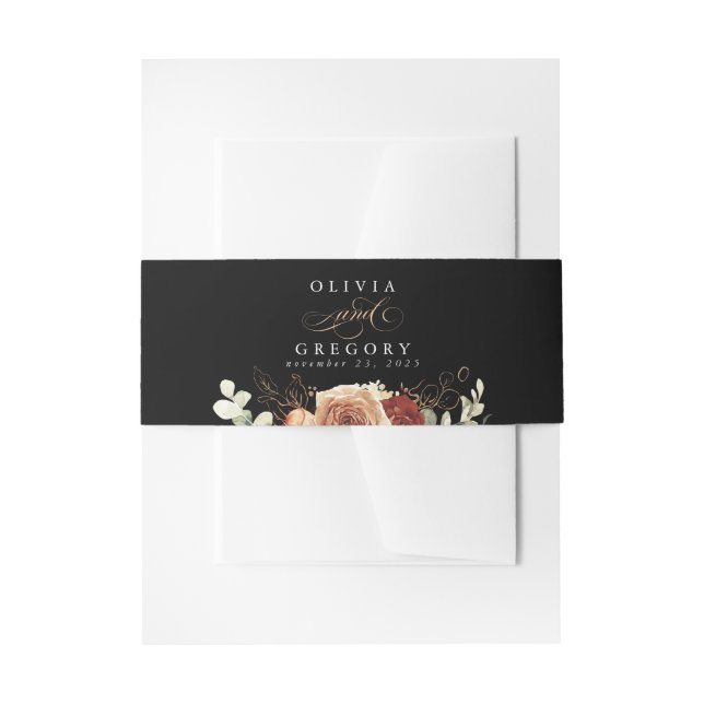 Terracotta Modern Boho Black Wedding Invitation Belly Band (Front Example)