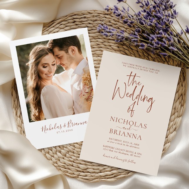 Terracotta Modern Boho Wedding Photo Minimalist Invitation (Creator Uploaded)