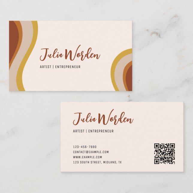 Terracotta modern business card with QR code (Front/Back)