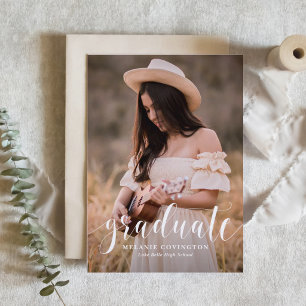 Terracotta Modern Calligraphy Photo Graduation Invitation