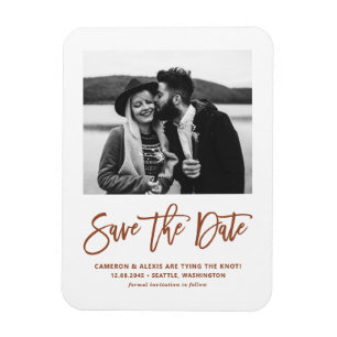 Terracotta Modern Calligraphy Photo Save the Date Magnet