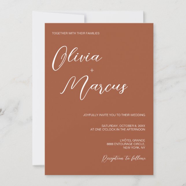 Terracotta Modern Chic Script Wedding Entourage  Invitation (Front)