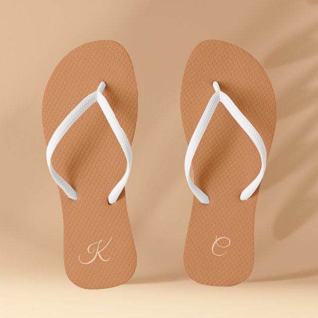 Terracotta Modern Elegant Minimal Simple Monogram Thongs (Terracotta Modern Elegant Minimal Simple Monogram Flip Flops)