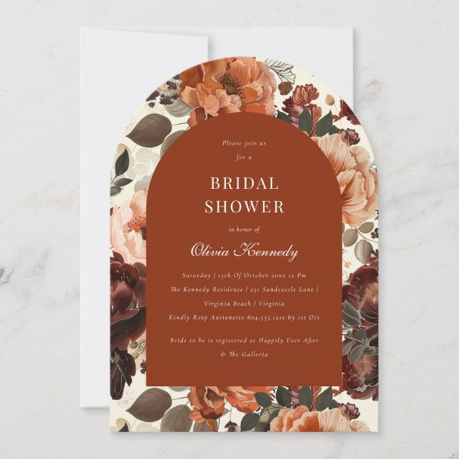 Terracotta Modern Floral Arch Bridal Shower  Invitation (Front)