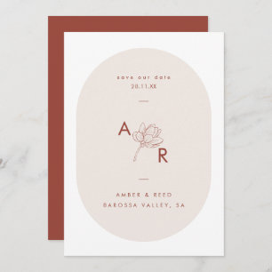 Terracotta Modern Floral Monogram Double Arch Save The Date