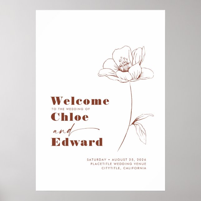 Terracotta Modern Floral Wedding Welcome Sign (Front)