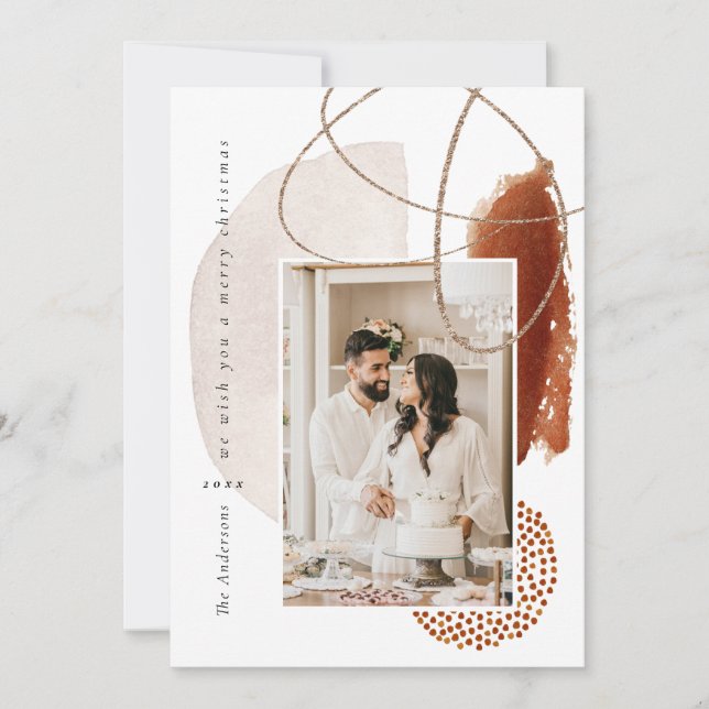 Terracotta Modern Geometric Photo Holiday Card (Front)