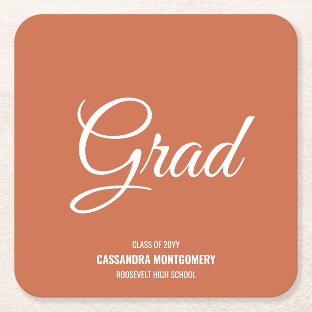 Terracotta Modern Graduation Party Square Paper Coaster (Front)